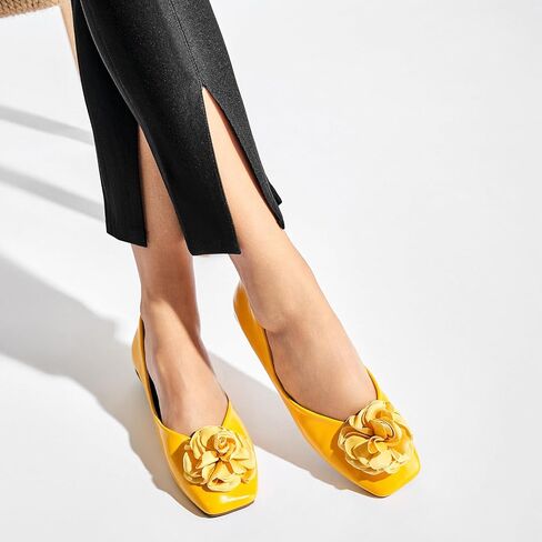 C.Paravano Ballet Flats for Women | Women's Flats | Square Toe | Slip On Dress Shoes | Satin Flower Shoes in Kuwait