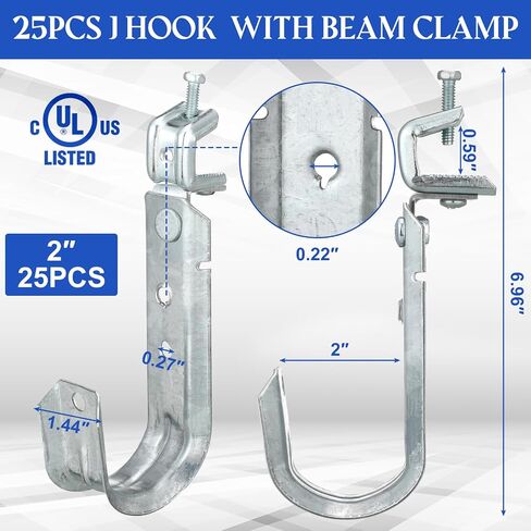 Tandefio 50 Pack Cable Support J Hook with Beam Clamp, Heavy Duty Metal Wire Cable Support J Hook Hangers for Wire Management (2 Inch) in Kuwait