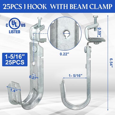 Tandefio 50 Pack Cable Support J Hook with Beam Clamp, Heavy Duty Metal Wire Cable Support J Hook Hangers for Wire Management (2 Inch) in Kuwait