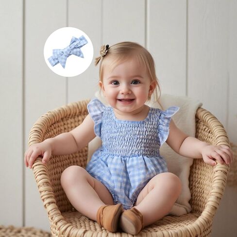 Infant Newborn Baby Girl Summer Outfit One Piece Smocked Romper Ruffle Sleeve Plaid Playsuit Headband 3 6 9 12 18M in Saudi Arabia