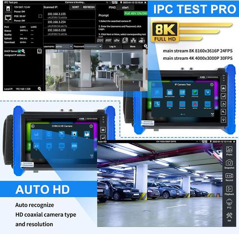 Rsrteng CCTV Tester,IPC-7600CADHS Plus 8K 32MP IP Camera Tester with Cable Tracer 4K 8MP AHD CVI TVI SDI CVBS Coaxial Camera Tester 7" Touch Screen Monitor Support HDMI VGA TDR WiFi Audio POE RS485 in Kuwait