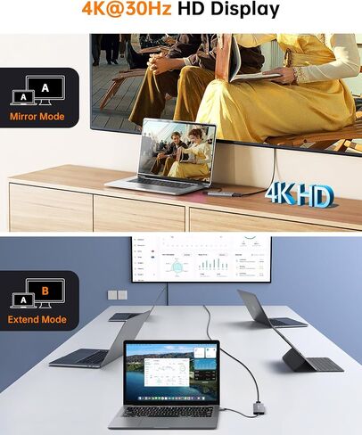 USB C Hub 4K@30Hz USB C to Dual HDMI Adapter with 100W Power Delivery, 3 USB Data Transfer, HDMI to USB C Adapter USB C Docking Station Dual Monitor for Dell HP Lenovo Asus, MacBook Pro Air in Kuwait