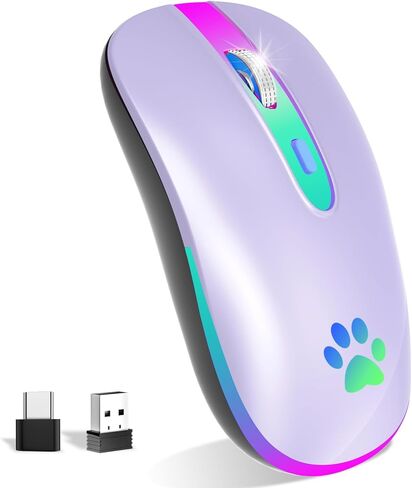 ماوس بلوتوث لاسلكي قابل لإعادة الشحن من FUWANG، ماوس إدخال بصري USB 2.4G، محمول، متوافق مع الكمبيوتر المحمول، الكمبيوتر الشخصي، نظام التشغيل Mac OS، Windows، DPI قابل للتعديل (أرجواني فاتح) in Kuwait
