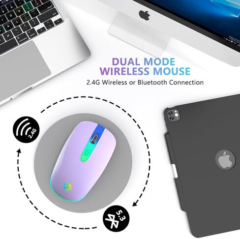 ماوس بلوتوث لاسلكي قابل لإعادة الشحن من FUWANG، ماوس إدخال بصري USB 2.4G، محمول، متوافق مع الكمبيوتر المحمول، الكمبيوتر الشخصي، نظام التشغيل Mac OS، Windows، DPI قابل للتعديل (أرجواني فاتح) in Kuwait