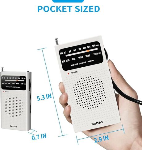 راديو Benss المحمول المطور AM FM، راديو ترانزستور مع مكبر صوت عالٍ ومقبس سماعة رأس، مشبك خلفي، راديو يعمل ببطارية 2AA لاستقبال طويل المدى للاستخدام الداخلي والخارجي والطوارئ (أسود) in Kuwait