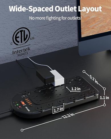 24 Outlet Surge Protector Power Strip with 6 USB,8FT Cord for Gaming,3400J in Kuwait