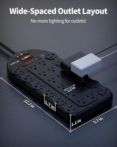24 Outlet Surge Protector Power Strip with 6 USB,8FT Cord for Gaming,3400J in Kuwait