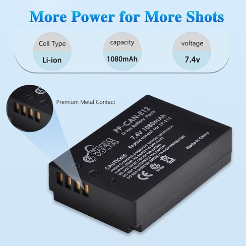 بطارية Pickle Power LP-E12 وشاحن USB مزدوج LED لكاميرا Canon PowerShot SX70 HS، EOS M M2 M10 M50 M100 M200، M50 Mark II، Rebel SL1 الرقمية in Kuwait