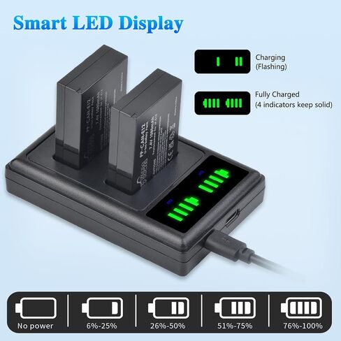 بطارية Pickle Power LP-E12 وشاحن USB مزدوج LED لكاميرا Canon PowerShot SX70 HS، EOS M M2 M10 M50 M100 M200، M50 Mark II، Rebel SL1 الرقمية in Kuwait