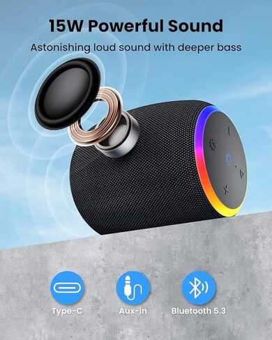 ZICOROOP Bluetooth Speakers,Portable Wireless Speaker with 15W Stereo Sound, IPX6 Waterproof Speaker with LED Light, Bluetooth TWS, Portable Speaker for Shower Outdoor Party Beach Camping in Kuwait