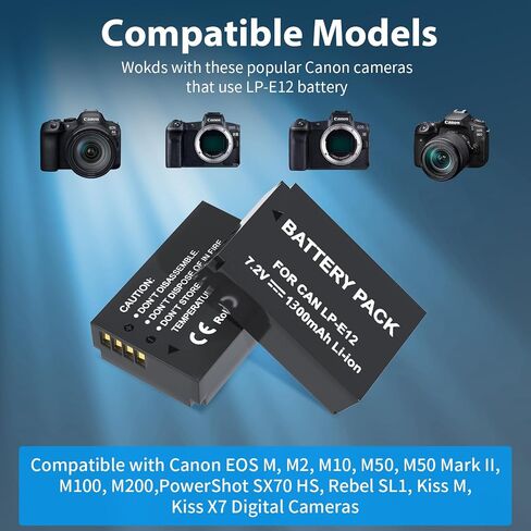 LP-E12 Battery Charger, LP Charger Compatible with Canon EOS M100, M50, M10, M2, M, Rebel SL1, 100D PowerShot SX70 HS, Kiss M, Kiss X7 & More in Kuwait