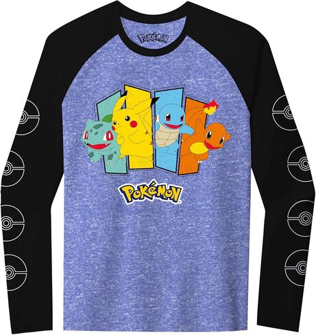 Pokemon Boys' Classic Starter Group Long Sleeve Raglan T-Shirt in Saudi Arabia