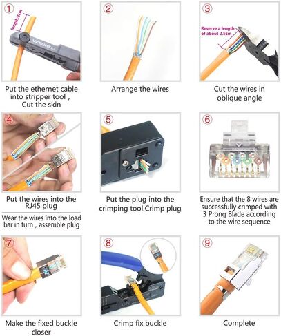 VCELINK CAT6A Connector, RJ45 Connectors Pass Through CAT6A CAT7 Shielded 30-Pack, UL-Listed 3-Prong 50μ Gold Plated, CAT7 Connector for 23AWG Cable with Strain Relief Boots Black (Gen 2) in Kuwait