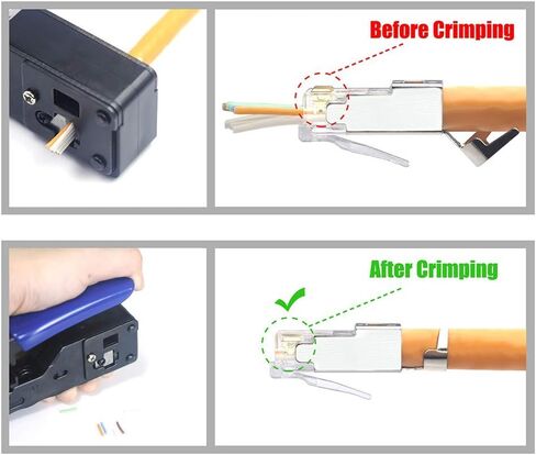 VCELINK CAT6A Connector, RJ45 Connectors Pass Through CAT6A CAT7 Shielded 30-Pack, UL-Listed 3-Prong 50μ Gold Plated, CAT7 Connector for 23AWG Cable with Strain Relief Boots Black (Gen 2) in Kuwait