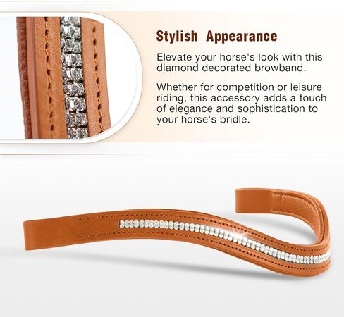 Harrison Howard Curved Padded Diamond Decorated Leather Browband for Horse Bridles Bling browband Black Large in Saudi Arabia