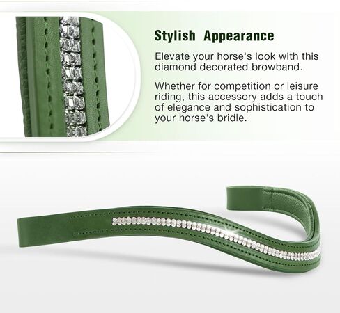 Harrison Howard Curved Padded Diamond Decorated Leather Browband for Horse Bridles Bling browband Black Large in Saudi Arabia