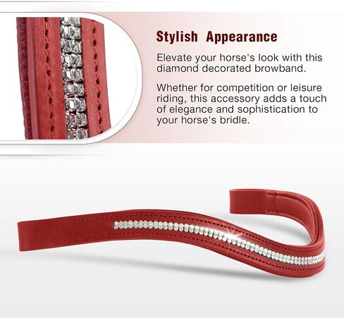 Harrison Howard Curved Padded Diamond Decorated Leather Browband for Horse Bridles Bling browband Black Large in Saudi Arabia