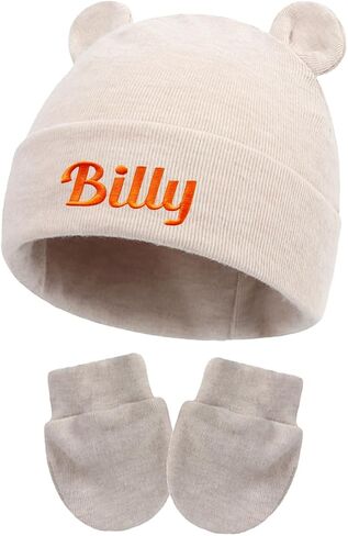 Custom Baby Hat, Personalized Embroidered Newborn Hospital Hat, Cotton Bear Beanie Gloves for Boys Girls in Saudi Arabia