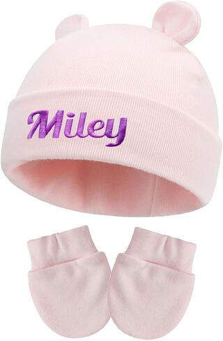 Custom Baby Hat, Personalized Embroidered Newborn Hospital Hat, Cotton Bear Beanie Gloves for Boys Girls in Saudi Arabia