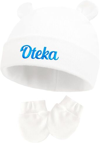 Custom Baby Hat, Personalized Embroidered Newborn Hospital Hat, Cotton Bear Beanie Gloves for Boys Girls in Saudi Arabia