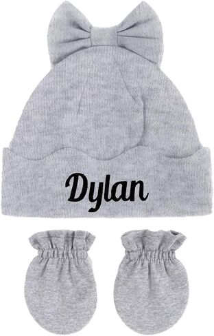 Custom Baby Hat, Personalized Embroidered Newborn Hospital Hat, Cotton Bear Beanie Gloves for Boys Girls in Saudi Arabia