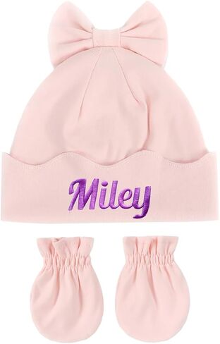 Custom Baby Hat, Personalized Embroidered Newborn Hospital Hat, Cotton Bear Beanie Gloves for Boys Girls in Saudi Arabia