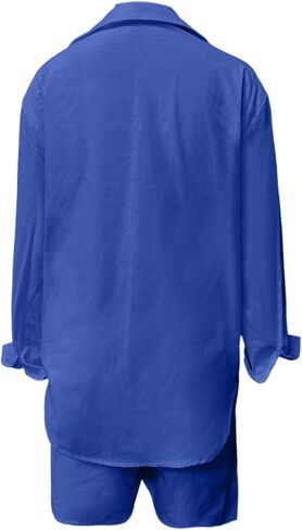Linen Set for Women Lounge Wear Matching Two Piece Pajama Fashion Oversized Shirts and Shorts Fashion Trendy Clothes in Saudi Arabia