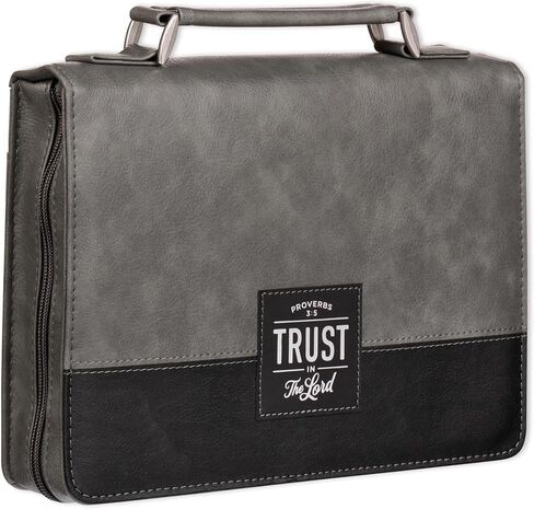 Christian Art Gifts Protective Charcoal Gray and Black Faux Leather Classic Bible Cover for Men: Trust in the Lord - Proverbs 3:5 Inspirational Bible Verse Carry Case with Handle Zippered, Large in Saudi Arabia