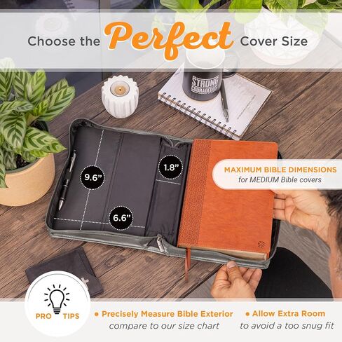 Christian Art Gifts Protective Charcoal Gray and Black Faux Leather Classic Bible Cover for Men: Trust in the Lord - Proverbs 3:5 Inspirational Bible Verse Carry Case with Handle Zippered, Large in Saudi Arabia