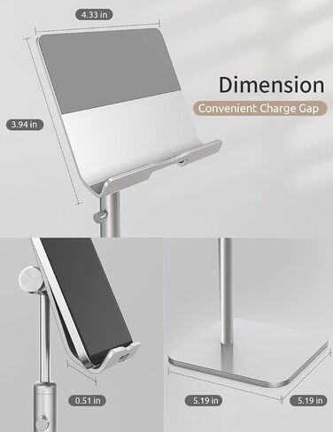 ODOSOLA Tablet Stand Height Angle Adjustable, Eye-Level Desktop iPad Stands Tablet Holder for Home Office, Cradle Dock for iPad Pro 12.9, Air Mini 4, Kindle, E-Reader, Nexus, iPhone (4-13'') Silver in Saudi Arabia