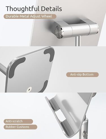 ODOSOLA Tablet Stand Height Angle Adjustable, Eye-Level Desktop iPad Stands Tablet Holder for Home Office, Cradle Dock for iPad Pro 12.9, Air Mini 4, Kindle, E-Reader, Nexus, iPhone (4-13'') Silver in Saudi Arabia