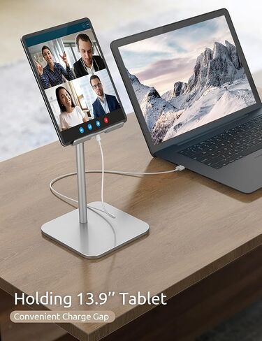 ODOSOLA Tablet Stand Height Angle Adjustable, Eye-Level Desktop iPad Stands Tablet Holder for Home Office, Cradle Dock for iPad Pro 12.9, Air Mini 4, Kindle, E-Reader, Nexus, iPhone (4-13'') Silver in Saudi Arabia