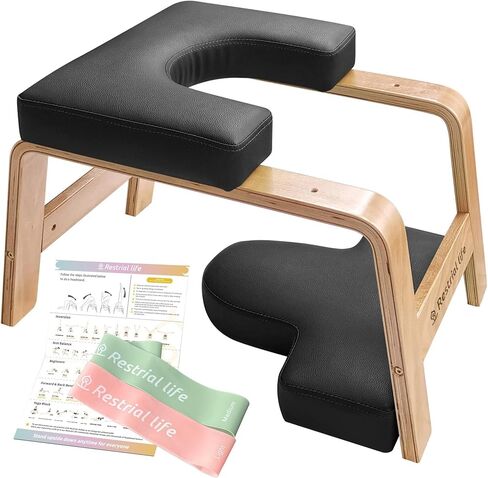 Yoga Headstand Bench- Stand Yoga Chair for Family, Gym - Wood and PU Pads - Relieve Fatigue and Build Up Body (Violet) in Kuwait