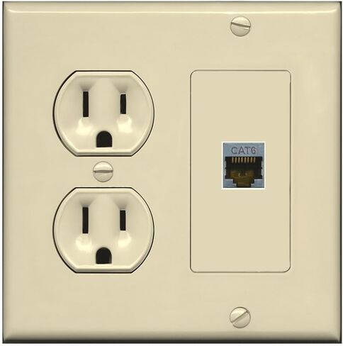 15 Amp Round Power Outlet 1 Port Cat6 Shielded Ethernet Wall Plate White in Kuwait