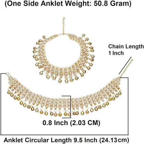 Efulgenz Indian Bollywood Faux Kundan Pearl Wedding Bridal Anklet Pair Bells Bracelet Payal Foot Jewelry (Pearl, Multi, One Size) in Kuwait