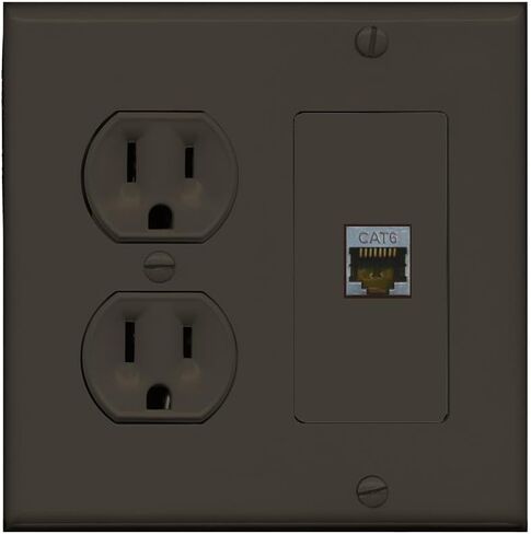 15 Amp Round Power Outlet 1 Port Cat6 Shielded Ethernet Wall Plate White in Kuwait