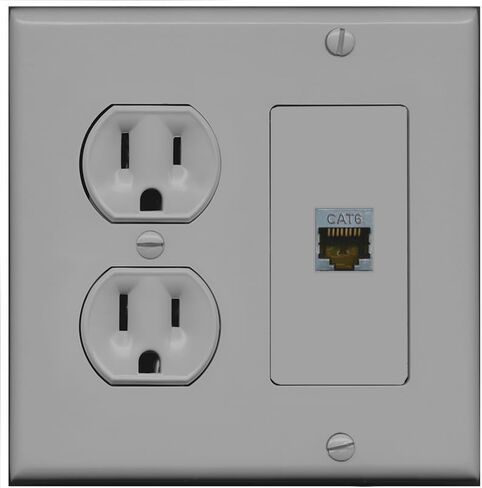 15 Amp Round Power Outlet 1 Port Cat6 Shielded Ethernet Wall Plate White in Kuwait