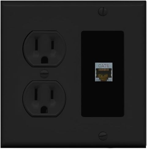 15 Amp Round Power Outlet 1 Port Cat6 Shielded Ethernet Wall Plate White in Kuwait