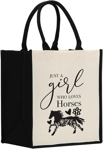شنطة حمل بتصميم شخصية ايه جيرل لوفز هورس للنساء من هودريو، شنطة شاطئ، شنطة قماشية هدية مرحة للفتيات والنساء ومحبي الخيول والاصدقاء المقربين والتخرج واعياد الميلاد والزفاف والسفر والتخييم والكريسماس, in Kuwait