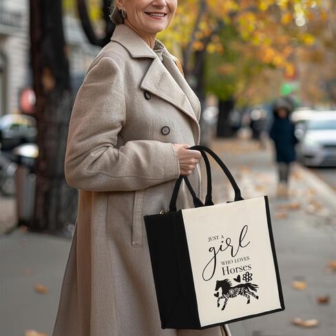 شنطة حمل بتصميم شخصية ايه جيرل لوفز هورس للنساء من هودريو، شنطة شاطئ، شنطة قماشية هدية مرحة للفتيات والنساء ومحبي الخيول والاصدقاء المقربين والتخرج واعياد الميلاد والزفاف والسفر والتخييم والكريسماس, in Kuwait