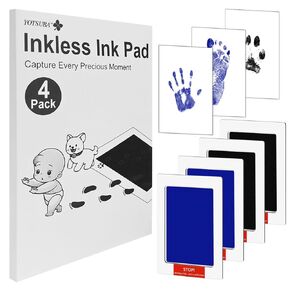 Newborn Footprint Handprint Safe Inkless Gift Foot Hand Print Wipe Kit Gifts (Jet Black, 4-Pack)