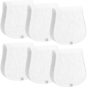 Muslin Burp Cloths Set, 6 Pieces, 100% Organic Cotton Hand Washcloths for Baby Boys and Girls Extra Absorbent and Soft Burping Rags (Sand - Multi Colored)