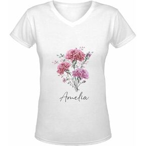 Custom V Neck T-Shirts for Mom from Daughter | Personalized Photo Short Sleeve Shirts | Custom Birthday Gifts for Women