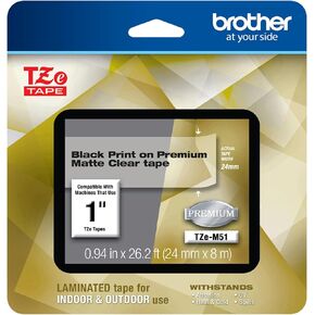 Brother P-touch TZe-M51 Black Print on Premium Matte Clear Laminated Tape 24mm (0.94") wide x 8m (26.2’) long in Saudi Arabia