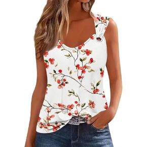 Tank Tops for Women Print Cut Out Ring Keyhole Tank Tops V Neck Sleeveless T Shirts Summer Going Out Tunic Tops