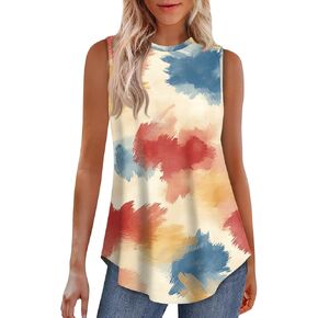 Tank Tops for Women Flowy Printed Basic Tee Sleeveless High Neck Tank Tops Tunic Tops to Wear with Leggings