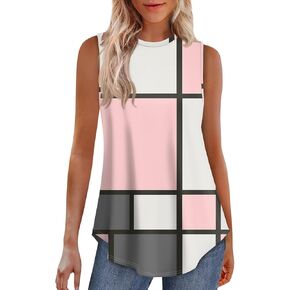 FlekmanArt Tank Tops for Women Printed Sleeveless Basic Tee Flowy High Neck Tank Tops Tunic Tops to Wear with Leggings