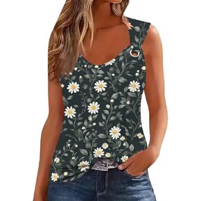 Tank Tops for Women V Neck Print Tank Tops Cut Out Ring Keyhole Sleeveless Tunic Tops Summer Trendy Basic Tee