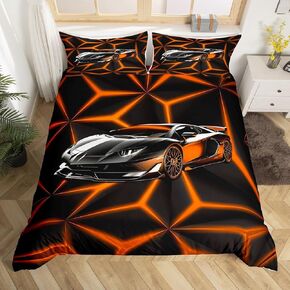 jejeloiu Speed Sports Car Duvet Cover Toddler Size Kids Race Car Comforter Cover for Boys Girls Teens Racing Pink Geometry Bedding Set Breathable Extreme Sports Bedroom Decor Bedclothes