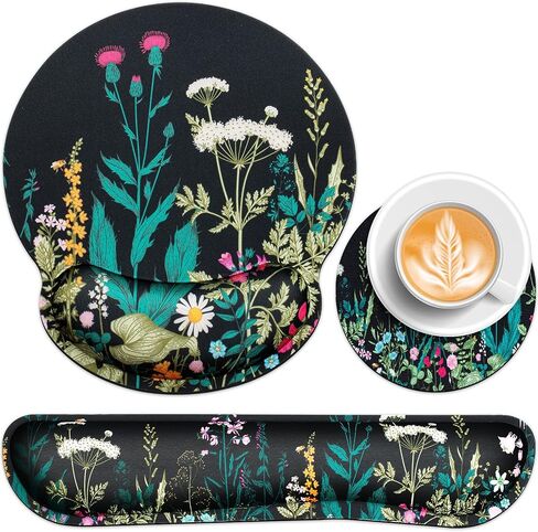 Mouse Pad with Wrist Rest Set, 3-in-1 Wrist Support Mouse Pad Set, Floral | Gaming MousePad with Anti-Skid Base,Ergonomic Mouse Pad,Memory Foam Keyboard Gel Wrists Rest in Saudi Arabia